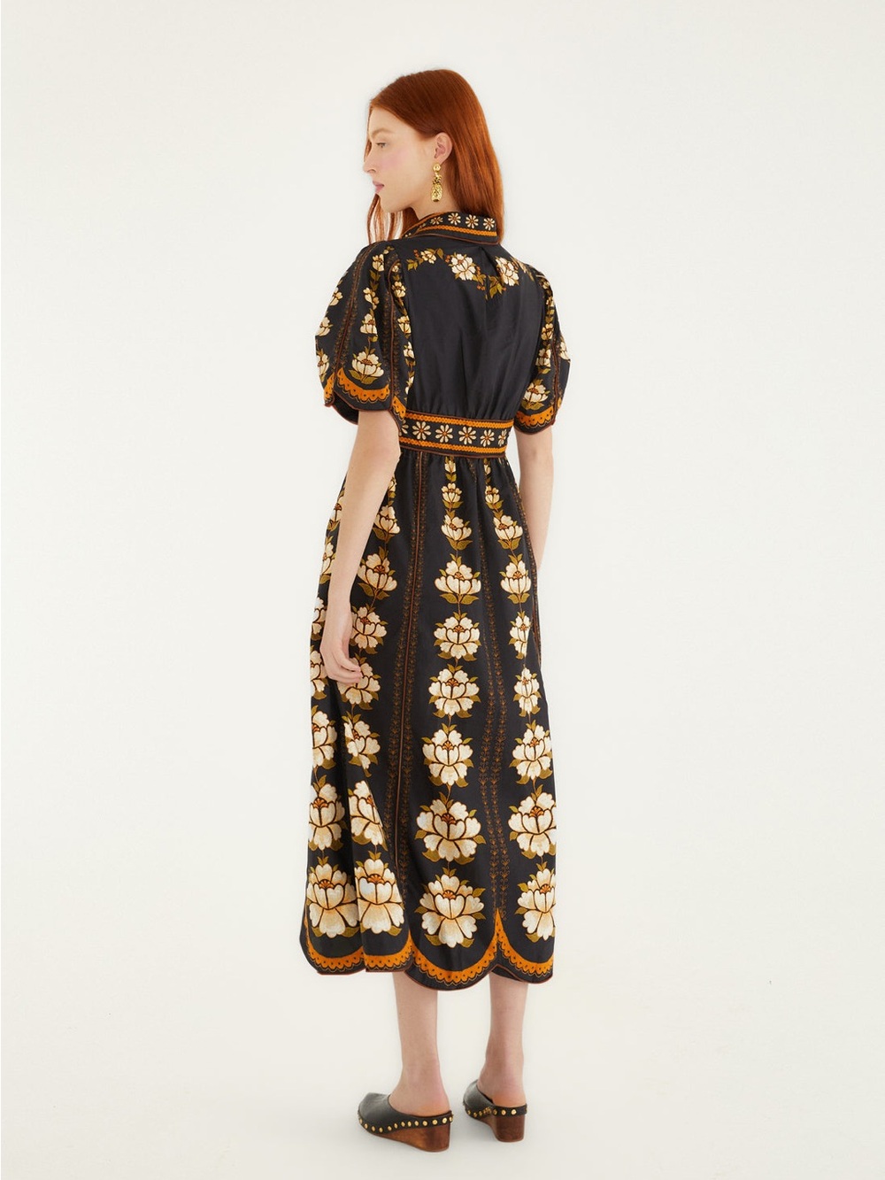 Farm Rio: Black Bold Flowers Organic Cotton Midi Dress - Picture 3 of 12
